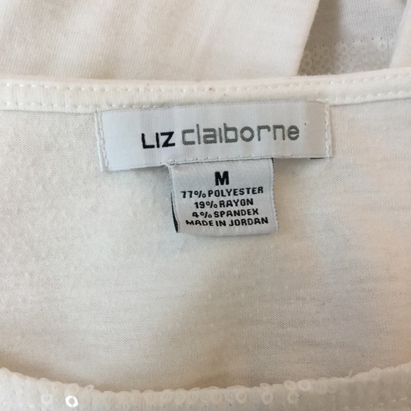 Liz Claiborne white top w/sequins, 3/4 sleeves - Picture 4 of 4